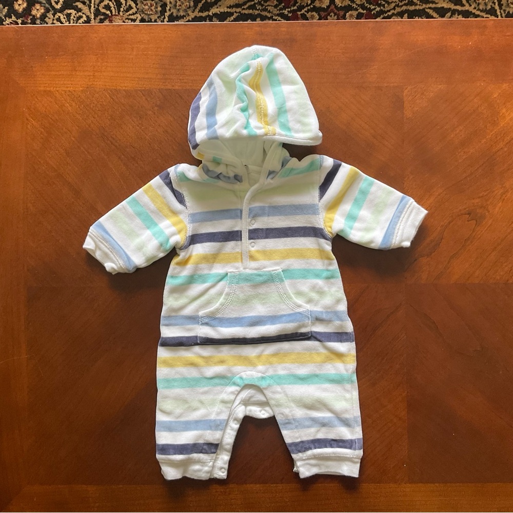 GAP White and Blue Footies One Piece with Cozy Hood